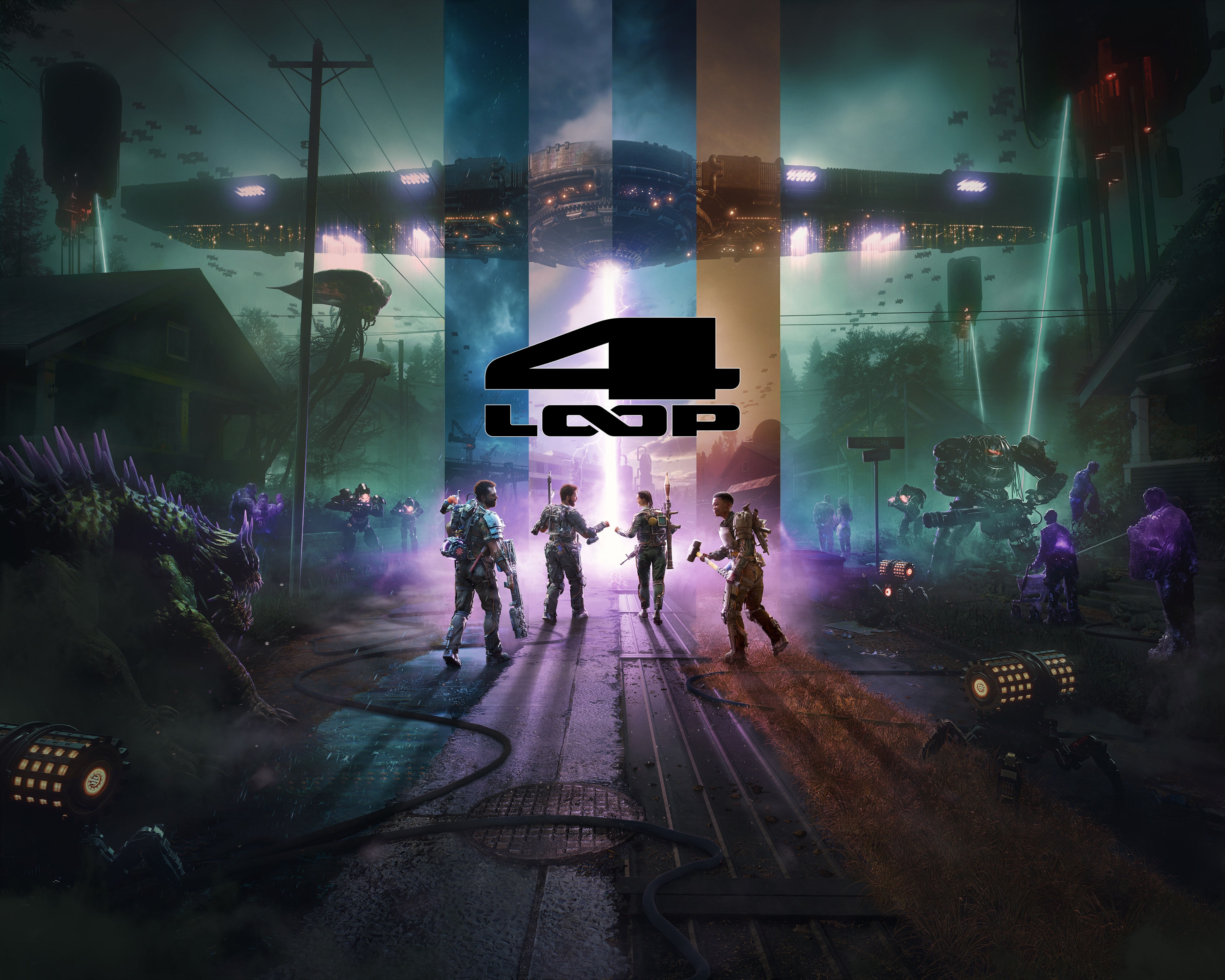 4:LOOP key art — four players face an alien invasion
